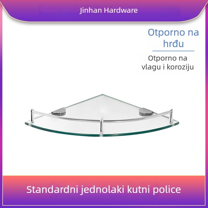 Trokutasti stakleni kupaonski stalak za kutni zid, jednoslojni, polirani završni sloj, nosivost 1–5 kg