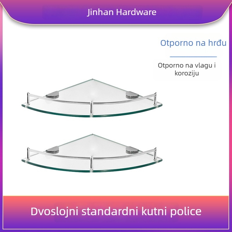 Trokutasti stakleni kupaonski stalak za kutni zid, jednoslojni, polirani završni sloj, nosivost 1–5 kg