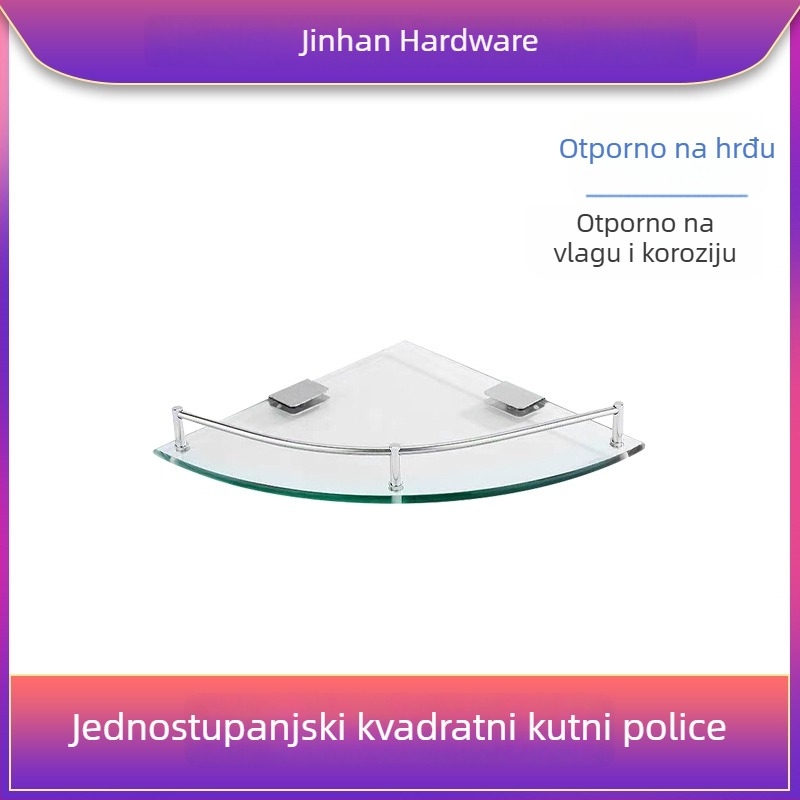 Trokutasti stakleni kupaonski stalak za kutni zid, jednoslojni, polirani završni sloj, nosivost 1–5 kg