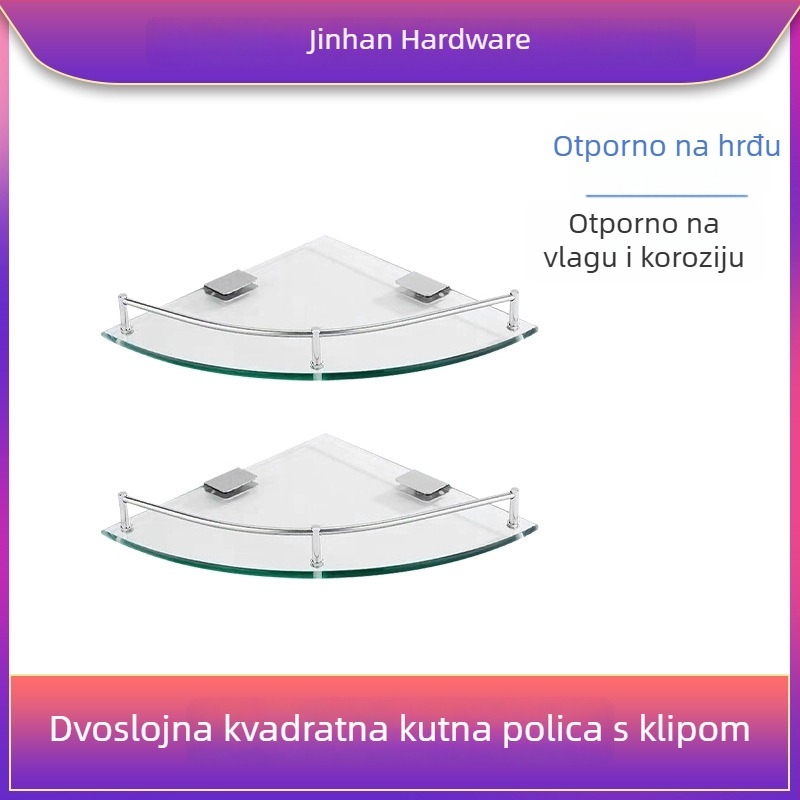Trokutasti stakleni kupaonski stalak za kutni zid, jednoslojni, polirani završni sloj, nosivost 1–5 kg