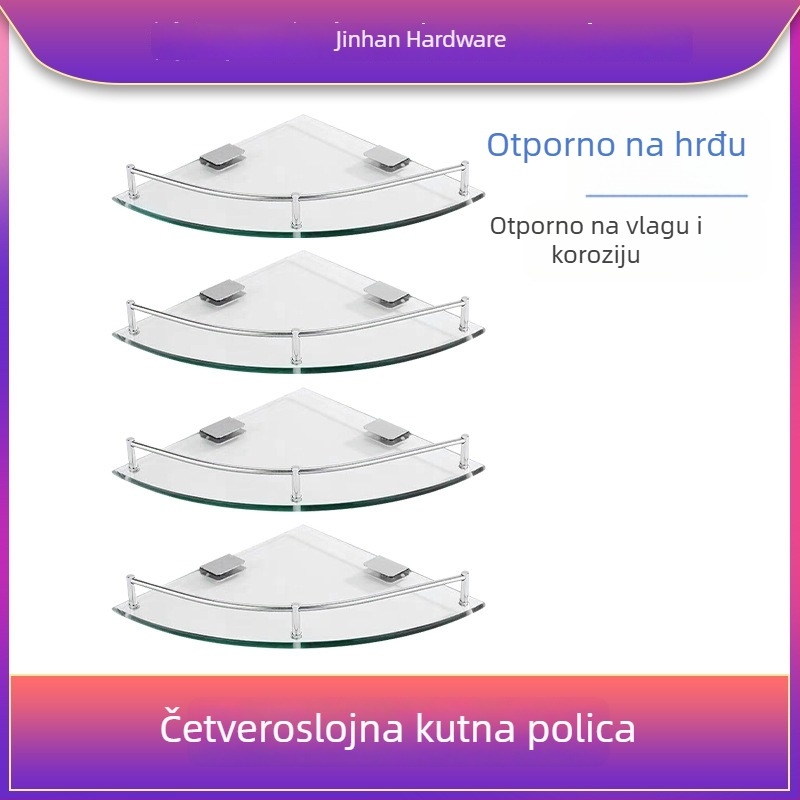 Trokutasti stakleni kupaonski stalak za kutni zid, jednoslojni, polirani završni sloj, nosivost 1–5 kg