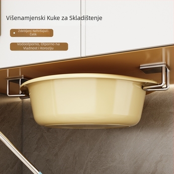 Nerđajući čelični viseći ormarić za kupaonicu ispod umivaona s kukama, brušeni završetak, 1 razina, nosivost 1 kg