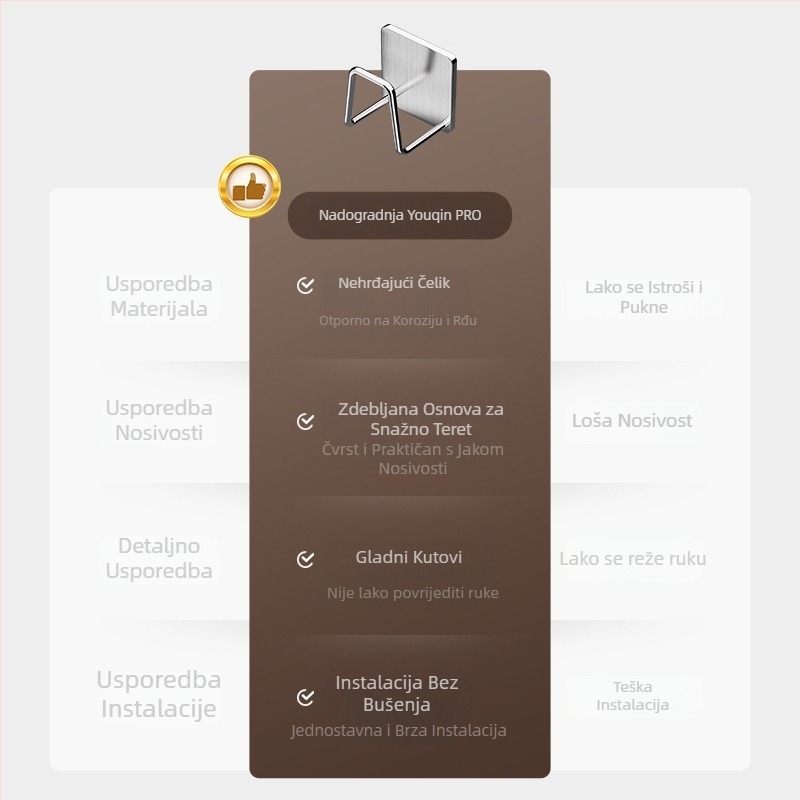 Nerđajući čelični viseći ormarić za kupaonicu ispod umivaona s kukama, brušeni završetak, 1 razina, nosivost 1 kg