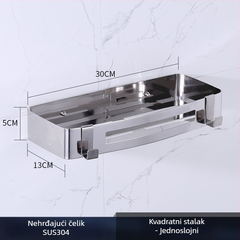 Kutni zidni ormarić za kupaonicu, nehrđajući čelik, polirani završni sloj, dvostruki sloj, model 750, nosivost 10