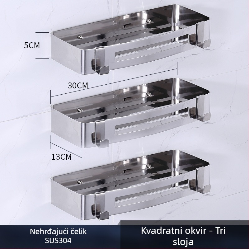 Kutni zidni ormarić za kupaonicu, nehrđajući čelik, polirani završni sloj, dvostruki sloj, model 750, nosivost 10