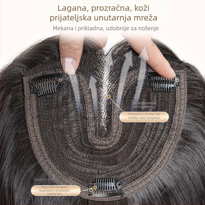 Kasha komad peruke od proteina svile, ručno šiveno, ravne dlake, nadopunjava i pokriva sijedu kosu