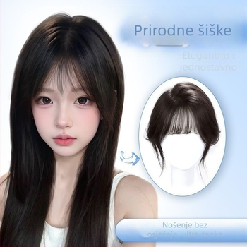 Perika s bangs, gornji dio za dopunu kose, voluminozan prirodni fringe, ručno tkan proteinska svila