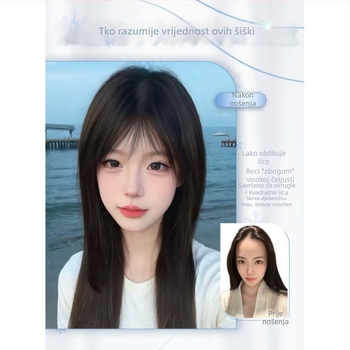 Perika s bangs, gornji dio za dopunu kose, voluminozan prirodni fringe, ručno tkan proteinska svila