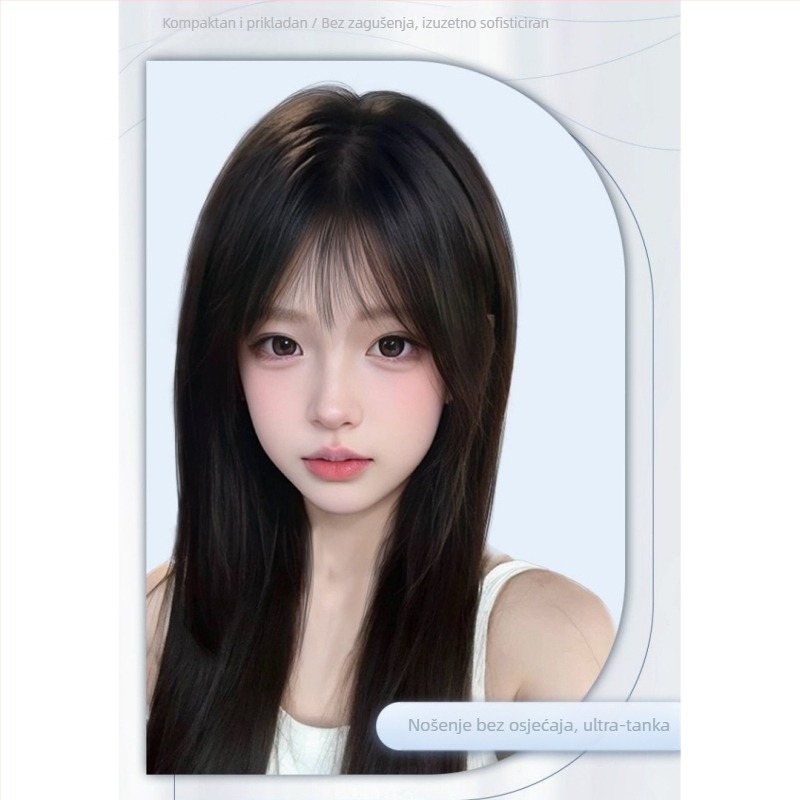 Perika s bangs, gornji dio za dopunu kose, voluminozan prirodni fringe, ručno tkan proteinska svila