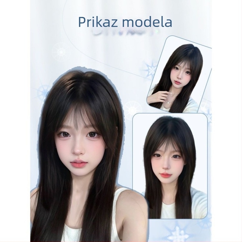 Perika s bangs, gornji dio za dopunu kose, voluminozan prirodni fringe, ručno tkan proteinska svila