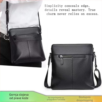 Muška torba preko ramena od kože prvog sloja, gradski stil, podstava od poliestera, prozračna i vodootporna