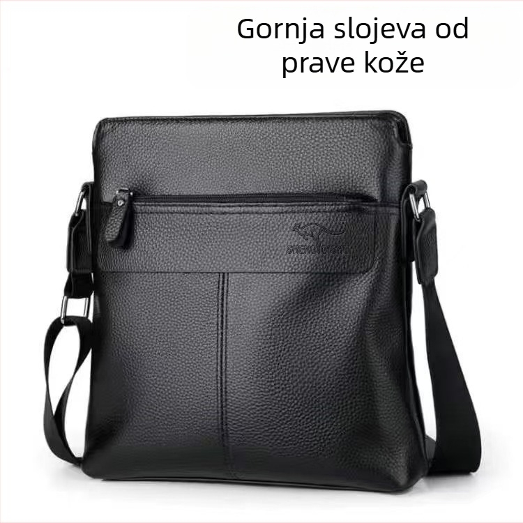Muška torba preko ramena od kože prvog sloja, gradski stil, podstava od poliestera, prozračna i vodootporna