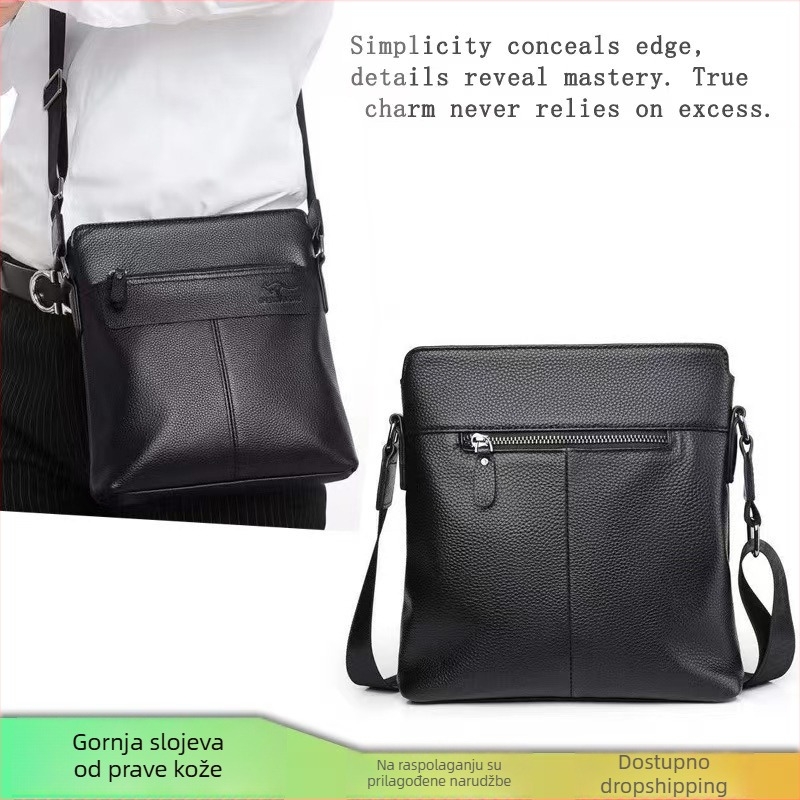 Muška torba preko ramena od kože prvog sloja, gradski stil, podstava od poliestera, prozračna i vodootporna