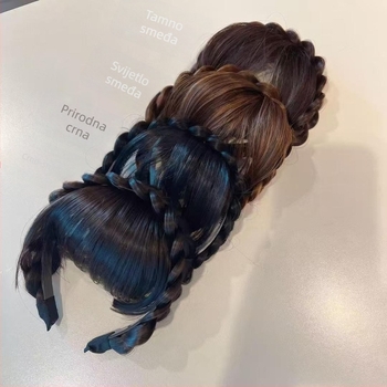 Perika s ribljim kostnim pletenicama i qi bangs, od jednoga komada, kosa od vlakana otpornih na toplinu, mehanička konstrukcija, za žene; nije za bojanje ili perm