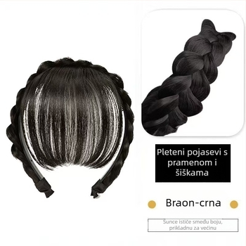 Perika s ribljim kostnim pletenicama i qi bangs, od jednoga komada, kosa od vlakana otpornih na toplinu, mehanička konstrukcija, za žene; nije za bojanje ili perm