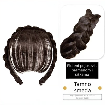 Perika s ribljim kostnim pletenicama i qi bangs, od jednoga komada, kosa od vlakana otpornih na toplinu, mehanička konstrukcija, za žene; nije za bojanje ili perm