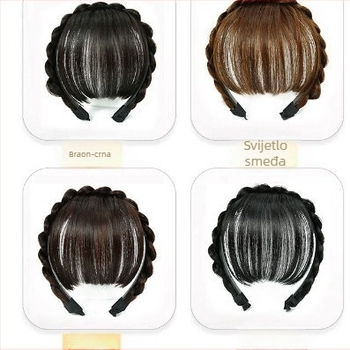 Perika s ribljim kostnim pletenicama i qi bangs, od jednoga komada, kosa od vlakana otpornih na toplinu, mehanička konstrukcija, za žene; nije za bojanje ili perm