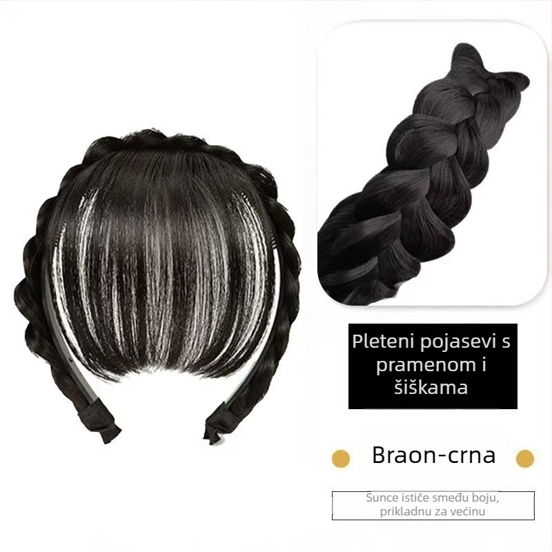 Perika s ribljim kostnim pletenicama i qi bangs, od jednoga komada, kosa od vlakana otpornih na toplinu, mehanička konstrukcija, za žene; nije za bojanje ili perm