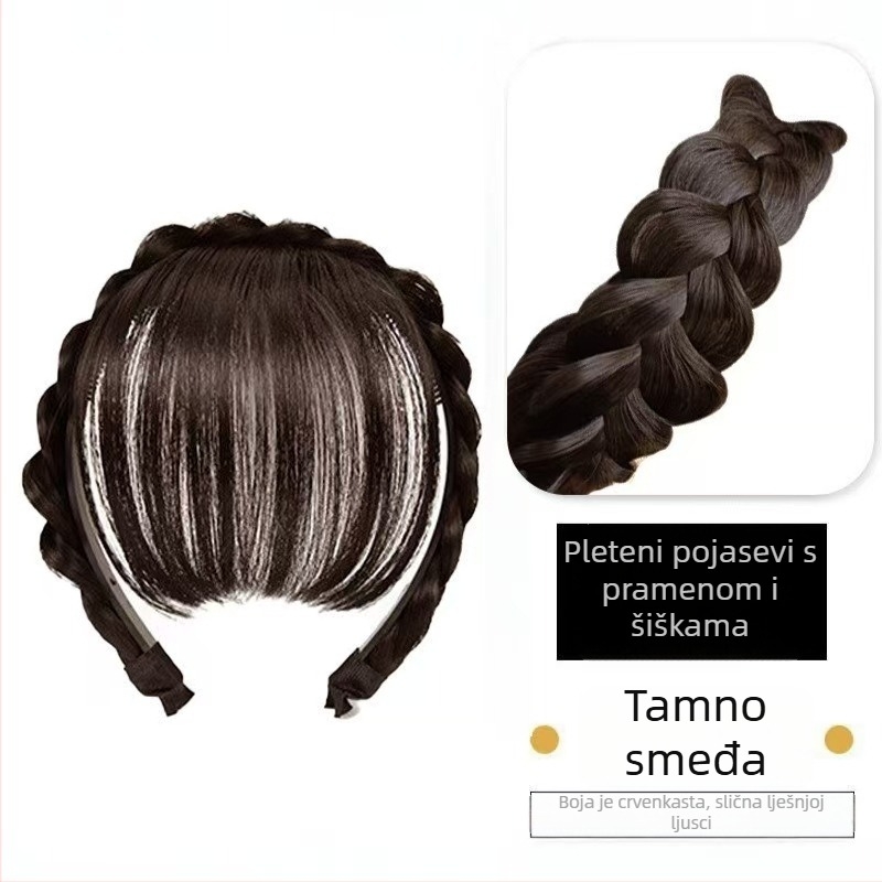 Perika s ribljim kostnim pletenicama i qi bangs, od jednoga komada, kosa od vlakana otpornih na toplinu, mehanička konstrukcija, za žene; nije za bojanje ili perm