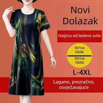 Haljina za žene srednje dobi i starije — složeni ovratnik, duge rukave, Leisure Wind stil, poliester, Ljeto 2023