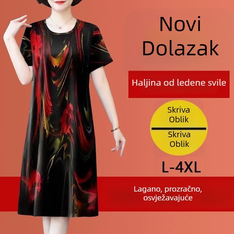 Haljina za žene srednje dobi i starije — složeni ovratnik, duge rukave, Leisure Wind stil, poliester, Ljeto 2023