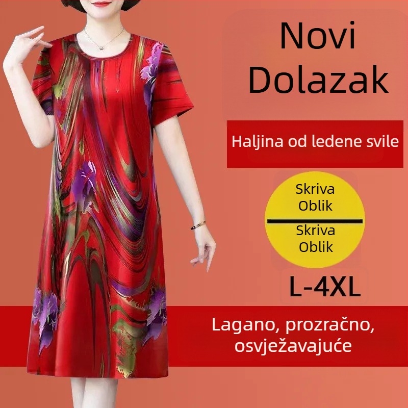 Haljina za žene srednje dobi i starije — složeni ovratnik, duge rukave, Leisure Wind stil, poliester, Ljeto 2023