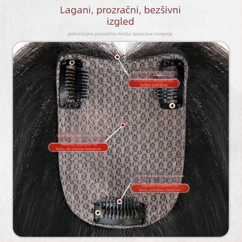 Topper za kosu za žene, pravi ljudski kosa, dvostruko šivanje iglom, duljina 25 cm, povećava volumen kose i prekrije sijede vlasi