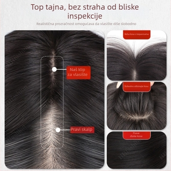 Topper za kosu za žene, pravi ljudski kosa, dvostruko šivanje iglom, duljina 25 cm, povećava volumen kose i prekrije sijede vlasi