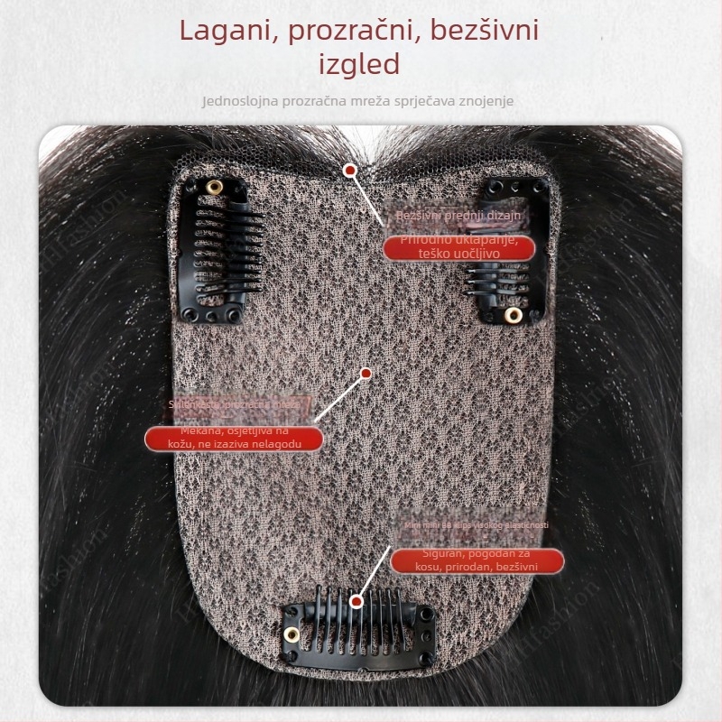 Topper za kosu za žene, pravi ljudski kosa, dvostruko šivanje iglom, duljina 25 cm, povećava volumen kose i prekrije sijede vlasi