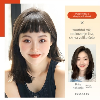Perika s bangs na obrvama, prirodno čelo, anime-stil bangs, pravi ljudski kos, bešavna konstrukcija