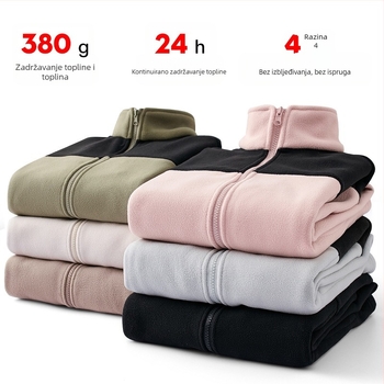 Unisex fleec jakna s polar nom podstavom, otporna na vjetar i topla, kontrastni uzorak, za planinarenje i kampiranje u proljeće