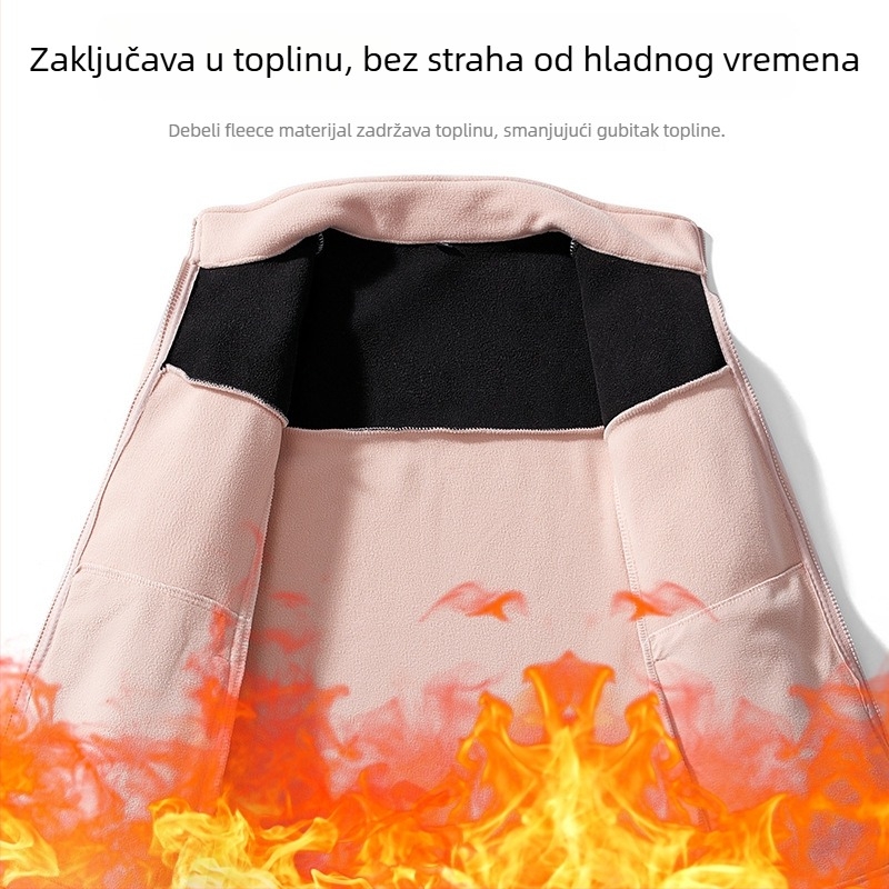 Unisex fleec jakna s polar nom podstavom, otporna na vjetar i topla, kontrastni uzorak, za planinarenje i kampiranje u proljeće
