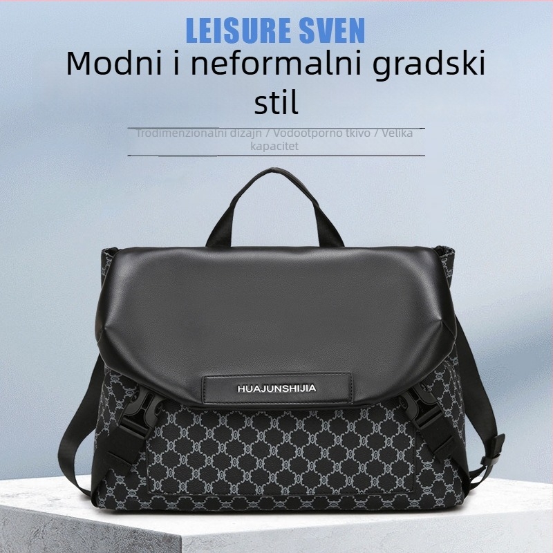 Muška PU torba za rame s kariranim uzorkom – vodootporna, za službena putovanja, podstava od poliestera