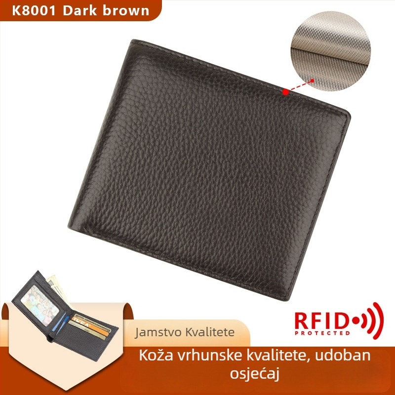 Muški novčanik s RFID zaštitom od kože prvog sloja, s džepom za novčiće na zip, poslovni stil