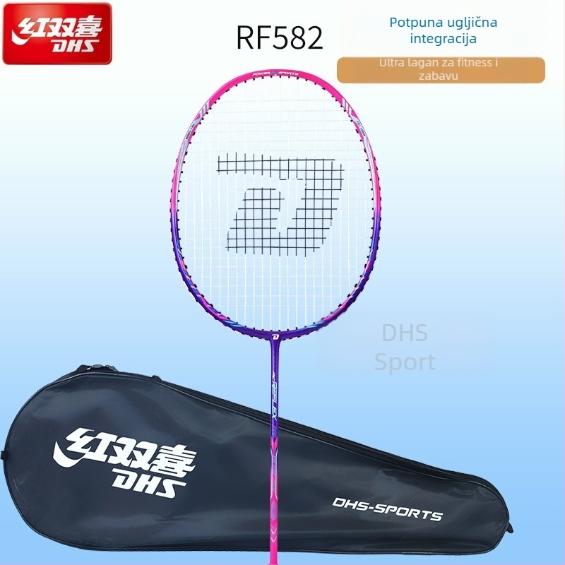 Reket badminton, potpuno karbonski, iznimno lagan, težina 95–100 g, debljina drške G3, tip reketa: ravni, pogodna za djecu