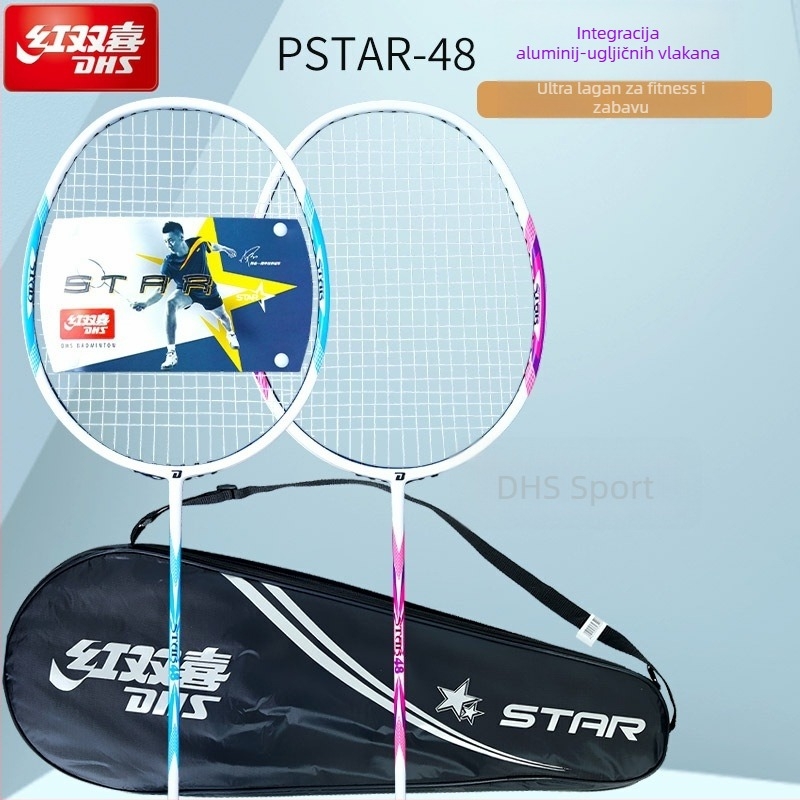 Reket badminton, potpuno karbonski, iznimno lagan, težina 95–100 g, debljina drške G3, tip reketa: ravni, pogodna za djecu