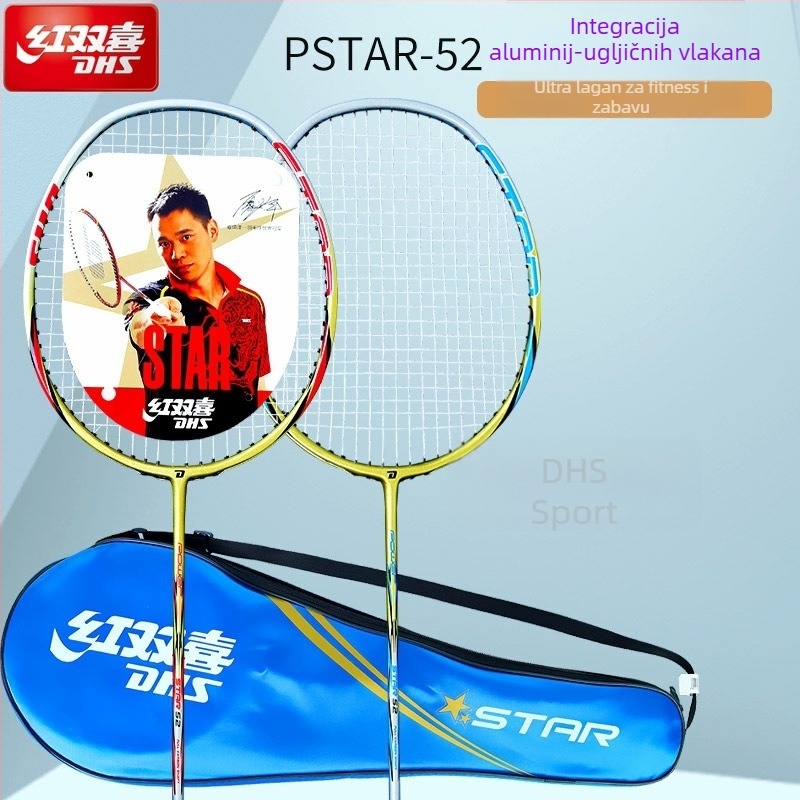 Reket badminton, potpuno karbonski, iznimno lagan, težina 95–100 g, debljina drške G3, tip reketa: ravni, pogodna za djecu