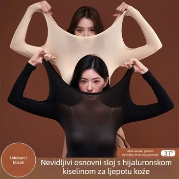 Ženski najlon bazni sloj set, ultra-tanki 81-100 g/m², okrugli izrez, dugi rukavi, hlače, zadržava toplinu