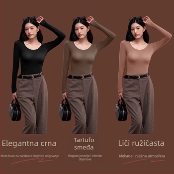 Ženski najlon bazni sloj set, ultra-tanki 81-100 g/m², okrugli izrez, dugi rukavi, hlače, zadržava toplinu