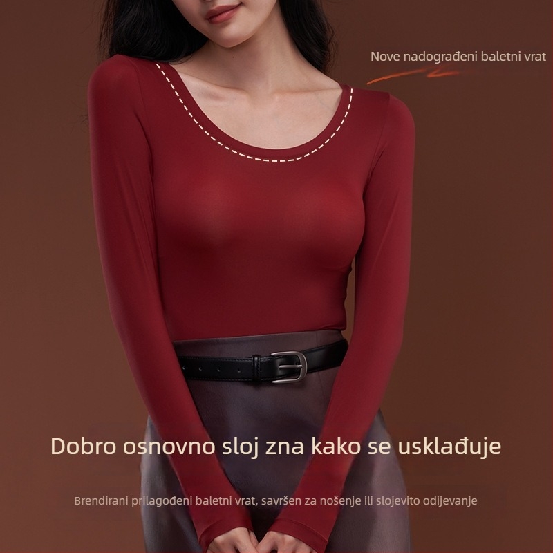 Ženski najlon bazni sloj set, ultra-tanki 81-100 g/m², okrugli izrez, dugi rukavi, hlače, zadržava toplinu
