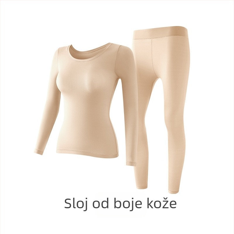 Ženski najlon bazni sloj set, ultra-tanki 81-100 g/m², okrugli izrez, dugi rukavi, hlače, zadržava toplinu