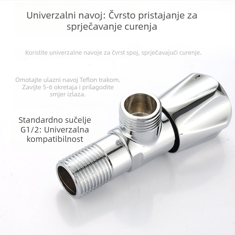 Kuhinjski faucet s toplom i hladnom vodom, ventil za zatvaranje i kutni ventil, model 81607, bakar, navojni priključak, unutarnji promjer 4 mm, neto težina 184 g