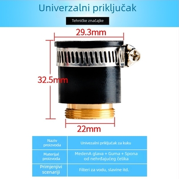Spojka za pročišćivač vode za slavinu s adapterom i vodnim razdjelnikom, promjeri cijevi 4–2 i 1/2–1/4 inča