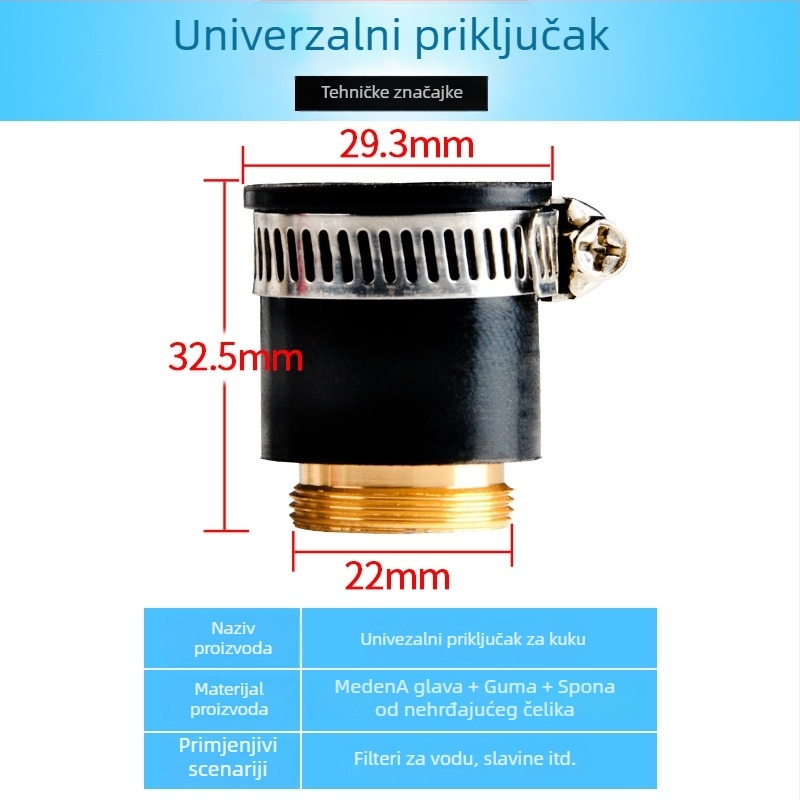 Spojka za pročišćivač vode za slavinu s adapterom i vodnim razdjelnikom, promjeri cijevi 4–2 i 1/2–1/4 inča
