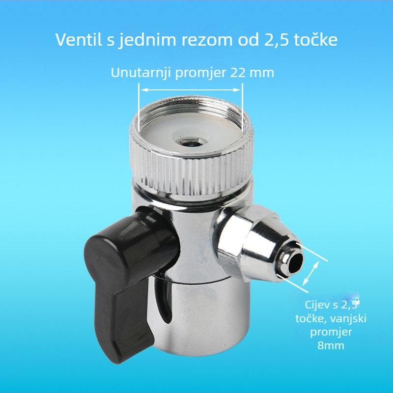 Spojka za pročišćivač vode za slavinu s adapterom i vodnim razdjelnikom, promjeri cijevi 4–2 i 1/2–1/4 inča