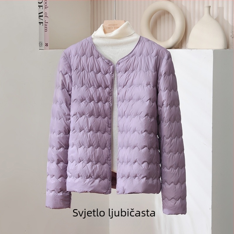 Ženska jakna s perjem, uski kroj, ultra kratka duljina (≤40 cm), napunjena kačjim perjem, udio perja 51–55%