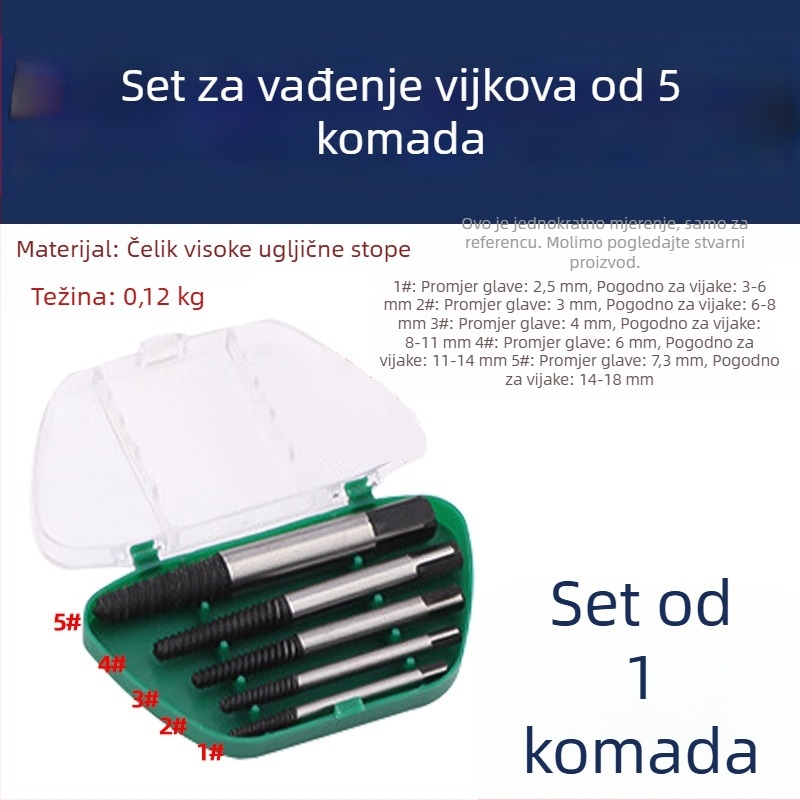 Konusni ekstraktor za slomljene vijčice na slavine i ventile – alat s obrnuti navojem