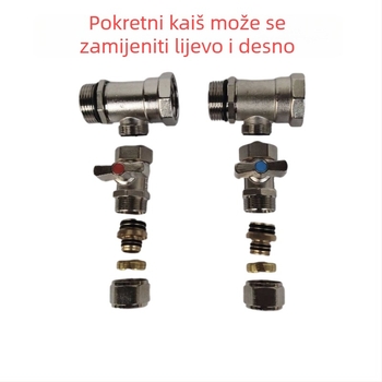 Distribucija za podno grijanje od bakrenog tijela s nikl pločom, zidna montaža, radna temperatura 0–100°C, glavni priključci 4/6 portova (0–100°C; 4/6 portova)
