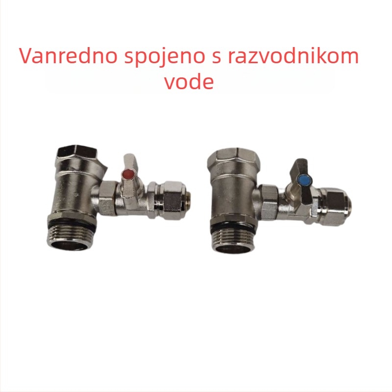 Distribucija za podno grijanje od bakrenog tijela s nikl pločom, zidna montaža, radna temperatura 0–100°C, glavni priključci 4/6 portova (0–100°C; 4/6 portova)