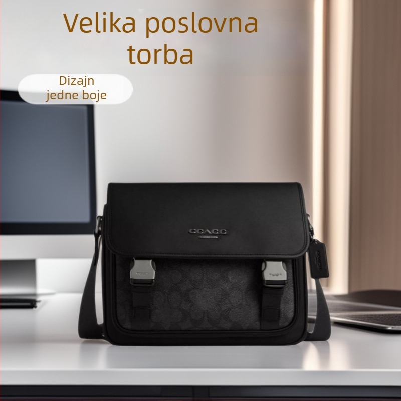 Muška kožna crossbody torba za poslovnu upotrebu, velika kapaciteta, vrhunska teleća koža, pogodno za 8-inčni laptop
